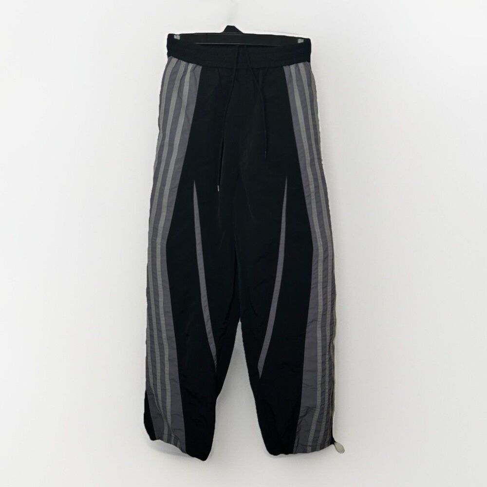 PLAYGROUND Korea Track Pants Black Grey Striped Baggy Nylon Y2K Streetwear XS